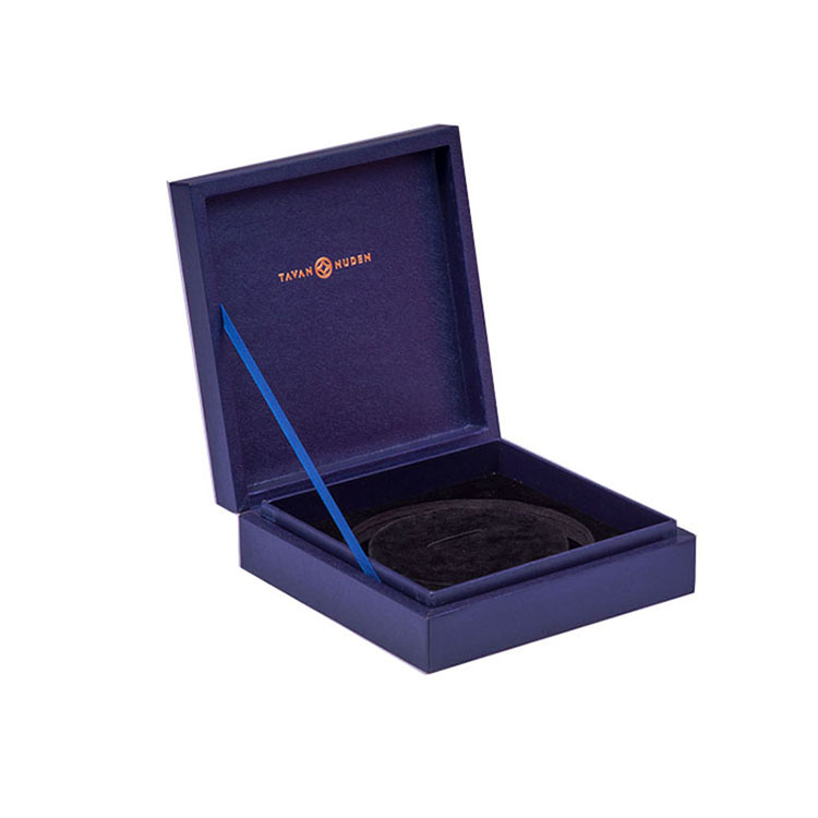 Custom luxury elegant blue flip velvet lining jewelry gift box