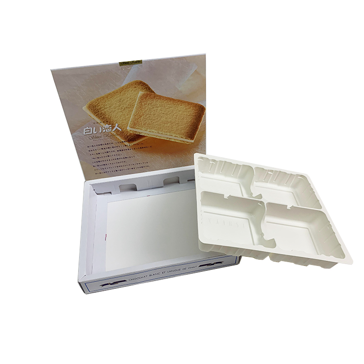 White kraft paper CMYK printing over oil PET insert cookie packaging paper box