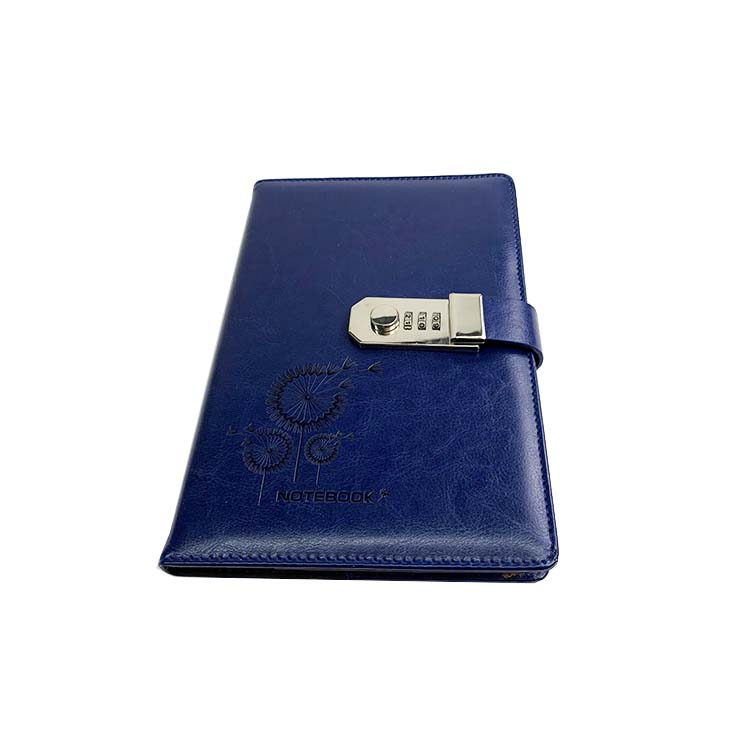 Custom embossed printing logo shiny pu leather notebook with coded lock
