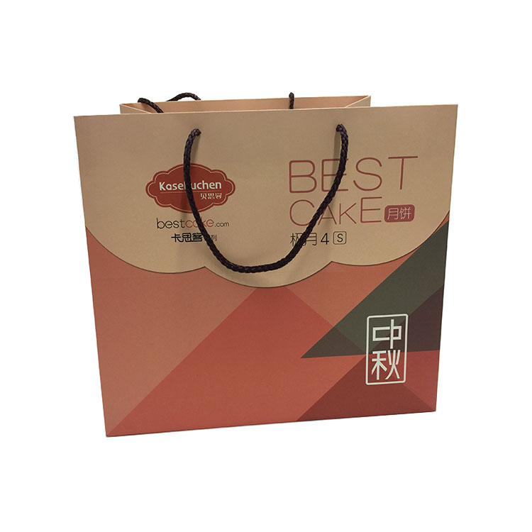 Custom Color Square Bottom Moon Cake Packaging Paper Bag With Cotton Handle