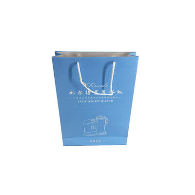 Recycle Folding Popular Waterproof Hot Stamping Custom PP Handle Paperboard Blue Paper Bags