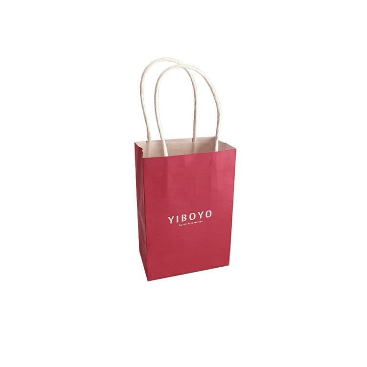 Fancy Delicate Cute Recycle folding Hot Sliver Plum kraft Small Paper Jewelry Square Bottom Paper Tote Bag With Handle