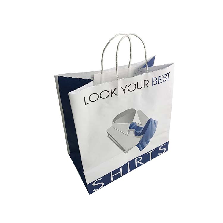 Custom apparel packaging white kraft paper bag with twisted handle