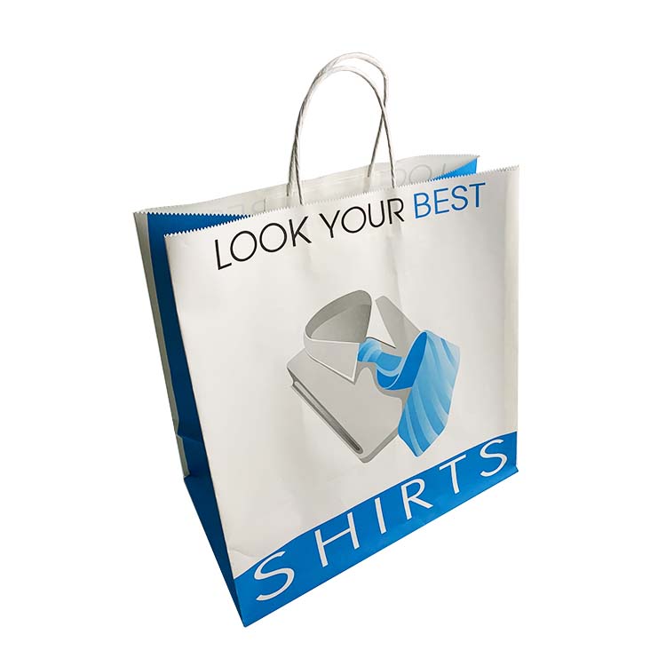 Custom brand suit packaging white kraft paper bag