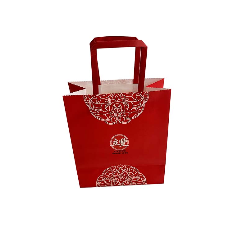 Customized full color printing food packaging kraft paper bag with flat handle