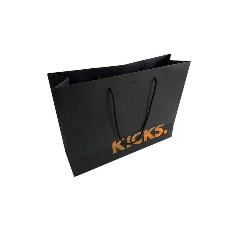 High quality laser printing shoe packaging black shopping paper bag