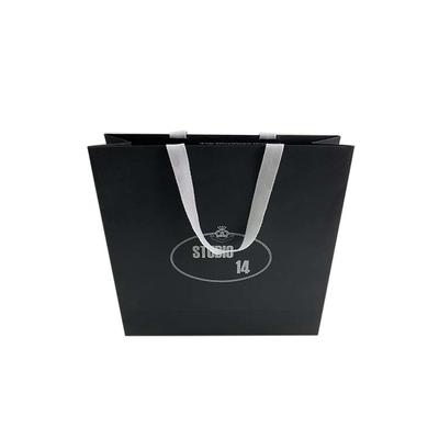 High grade textured custom black shopping paper bag with cotton handle