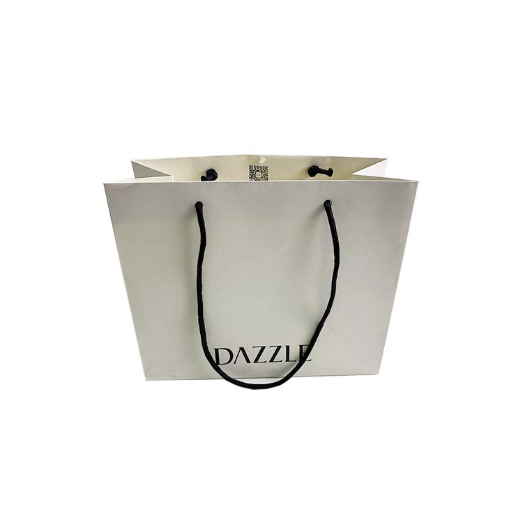 Customized textured embossed logo luxury white shopping paper bag