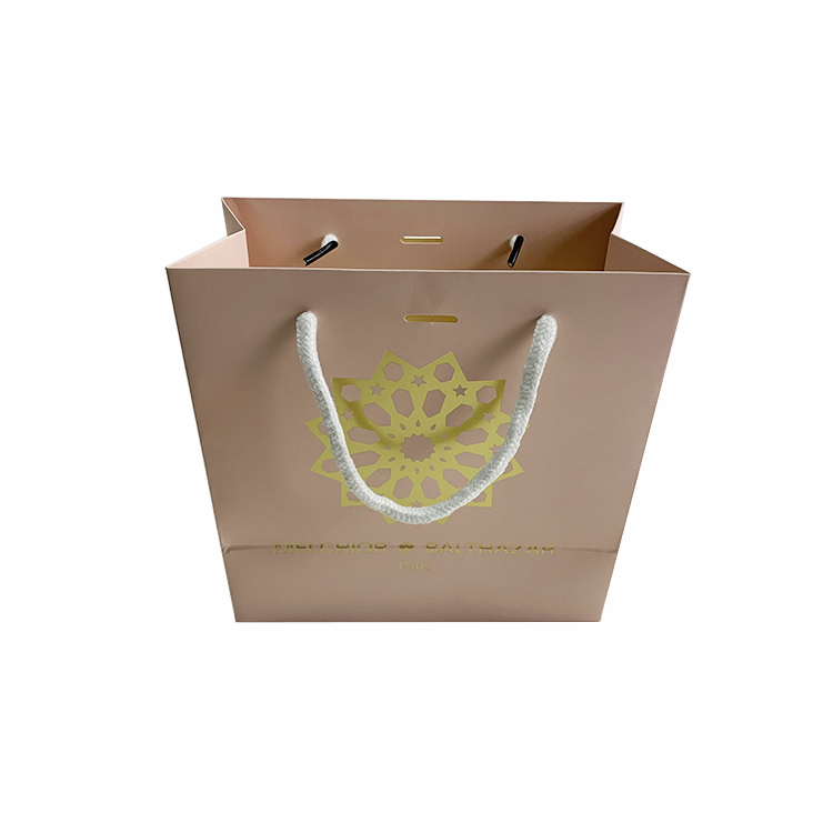 Custom hot stamping pink cosmetic packaging shopping paper bag