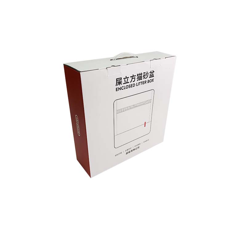 Customized cat litter packaging corrugated paper box with plastic handle