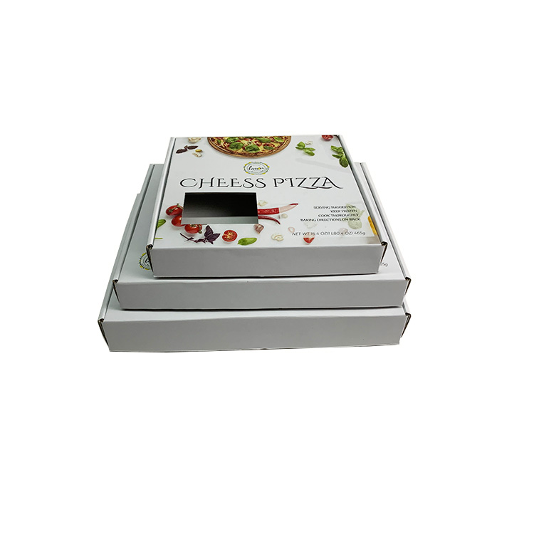 Custom white pizza packaging corrugated paper box with plastic pvc clear window