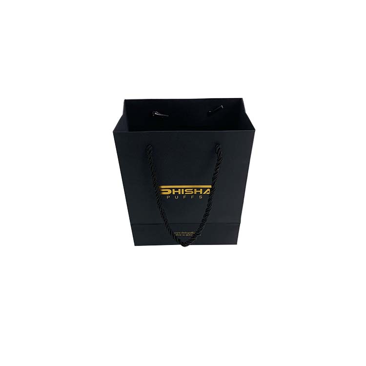 Custom hot gold stamping logo black card paper bag with pp handle