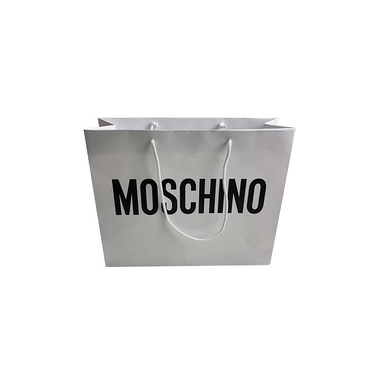 Custom brand white shopping packaging paper bag with cotton handle