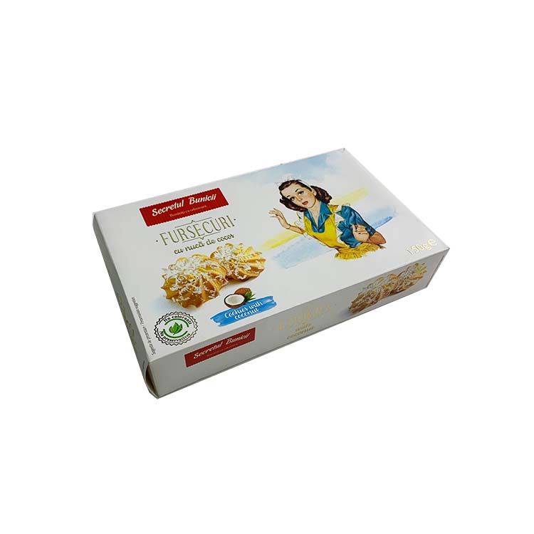 Custom hot glod stamping logo biscuit packaging white paper box